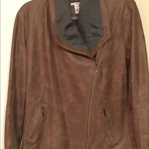 Vegan brown leather jacket lined in grey. Size M